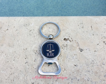 Scales of Justice Personalized Bottle Opener Keychain,Scales of Justice Gift,Monogram Lawyer Gift,Attorney Gift,Navy, Gifts under 15, MB307