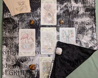 Silk and Velvet Reversible Tarot Reading Cloth, Alphabet Tarot Reading Cloth, Altar Cloth, Decorative cloth,