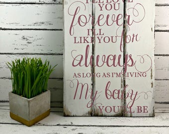 I'll Love You Forever I'll Like You For Always As Long As I'm Living My Baby You'll Be - Nursery Decor - Baby Girl - New Baby - Child's Room