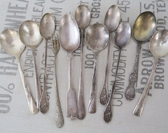 Vintage Silver Plated Spoon Flatware Silverware Collection Set of 11