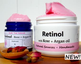 Retinol / Rose + Argan oil - Vitamin A - Face Moisturizer / Anti Aging/Wrinkle cream / Natural Handmade Skin Care