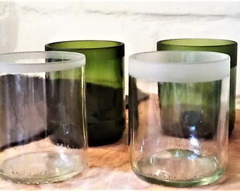 Set of 2 or 4 Recycled Wine Bottle Tumblers With 'Frosted' Rims