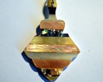 Vintage Mother of Pearl and Abalone Shell Intarsia Pendant (1060400)
