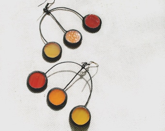 Statement earrings, Fall colors, trident earrings unique, Orange Red Yellow, Art Jewelry For Her