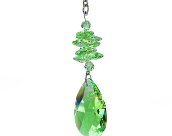 Peridot Crystal Ornament - 50mm Swarovski Crystal- Crystal Sun Catcher - Rainbow Maker - Party Decor - Housewarming Gift - Car Crystal