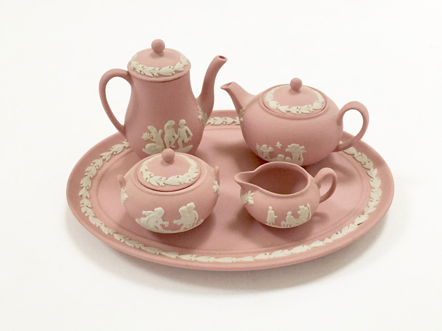 PINK WEDGWOOD TEA Set Miniature Tea Set Jasperware Tea Set