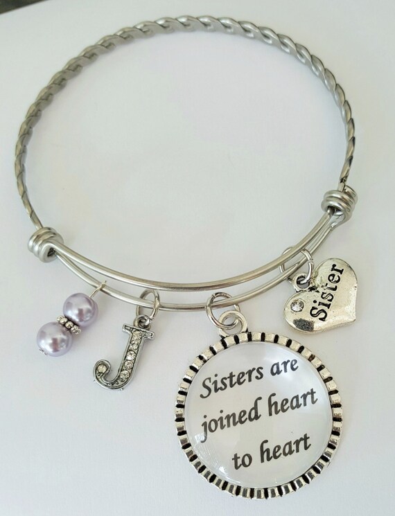 Personalized Sister Bangle Bracelet / Sister Bangle / Sister Bracelet / Sister Gift / Sisters are joined heart to heart