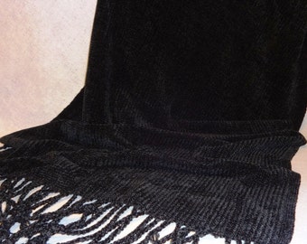 Handwoven Chenille Shawl - Stole - Wrap - Prayer Shawl - Black Shawl, Black Chenille Shawl, Classic Shawl