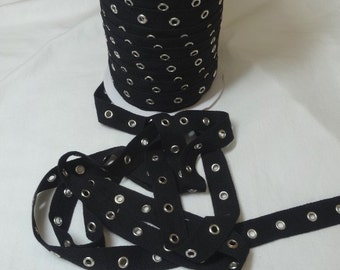 3/4 Inch Black Eyelet Grommet Twill Tape, Nickel Eyes, 3/16 In. Inside Eyelet, BY the YARD, Lace-Up Garment, Steampunk, Trim, Home Sewing