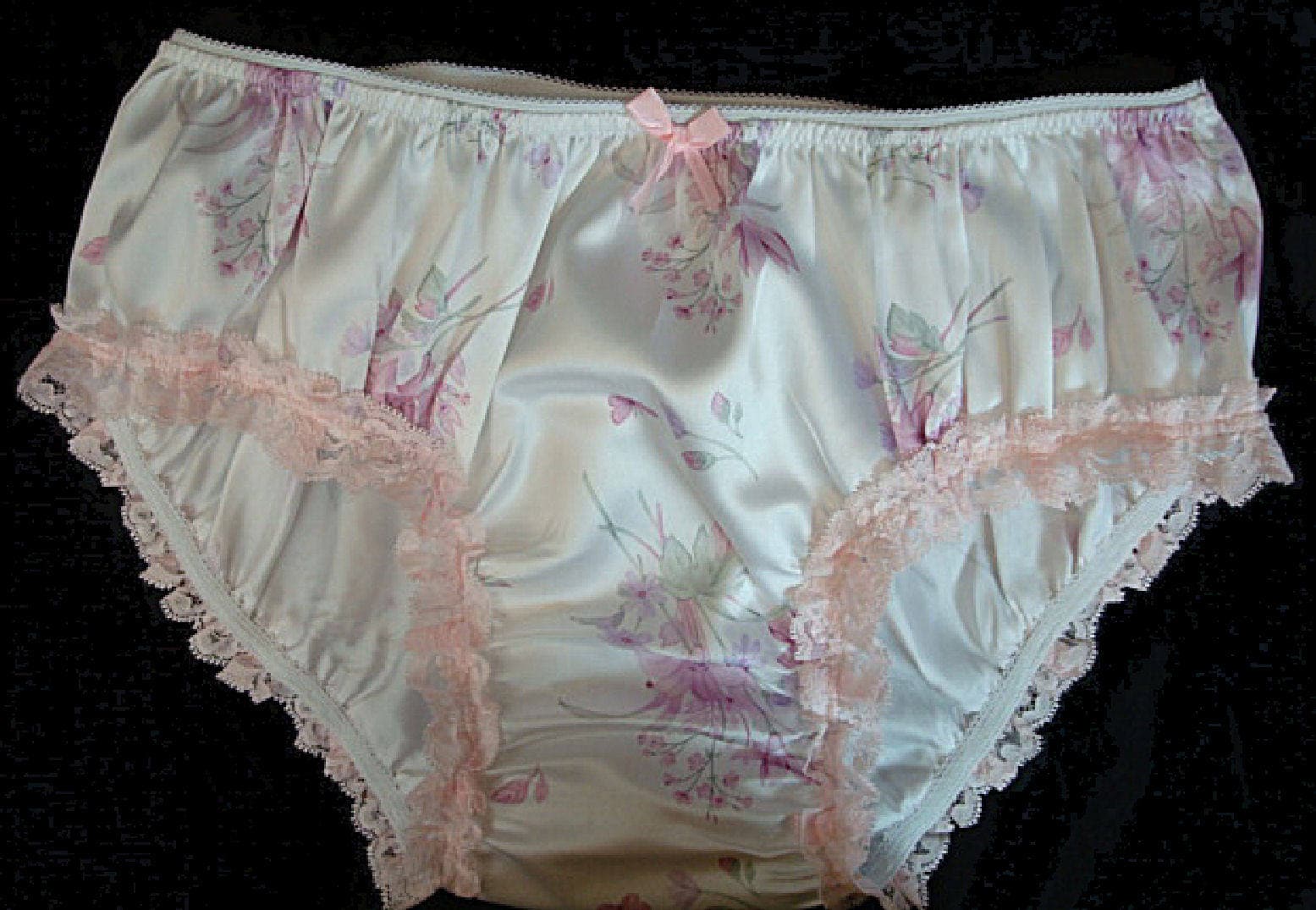 Printed Satin Handmade Sissy Ruffle Brief Style Panties W Leg Lace S 2xl