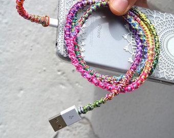 Tortilla Tiesa -- macrame wrapped lighting cable Real Iphone 4, 5, 6, 6s & Samsung Galaxy