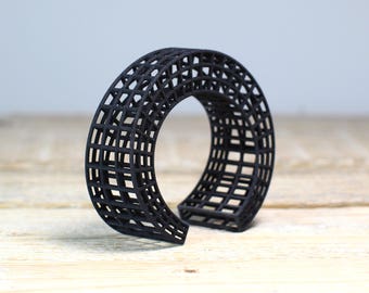 Geometric Cuff Bracelet, Summer Bracelet, Architecture Jewelry, Statement Cuff black, Gifat for Women, Industial Look