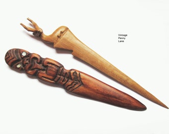 Vintage Wood Letter Openers, Carved Wooden Hand Made Letter Openers