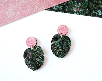 Monstera Drop Earrings - Tropical Earrings - Botanical Earrings - Leaf Earrings - Cheese Plant Earrings - Statement Earrings