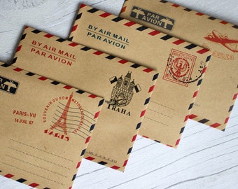 Mini Vintage Par Avion Airmail Envelopes x 40 - Favours / Scrapbooking Craft