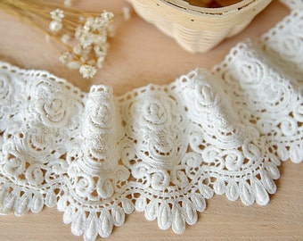 white lace trim, cotton lace, crocheted lace trim, guipure lace trim, cotton lace trim by the yrd, lace border
