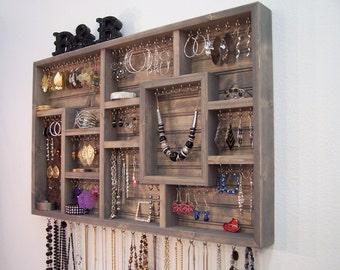 Handmade Wall Jewelry Organizer, Display Case, Earring Holder