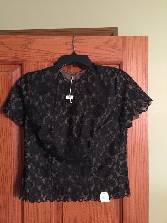 Items similar to Vintage Black Lace Button Back Short Sleeve Blouse on Etsy