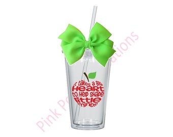 It Takes a Big Heart Apple Tumbler, Teacher Gift, Teacher Tumbler