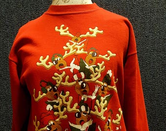 Vintage 1980's Ugly Christmas Reindeer Sweatshirt SALE!