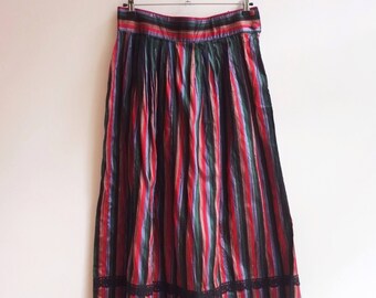 vintage silk like striped folklore hippie bohemian skirt S/M medium