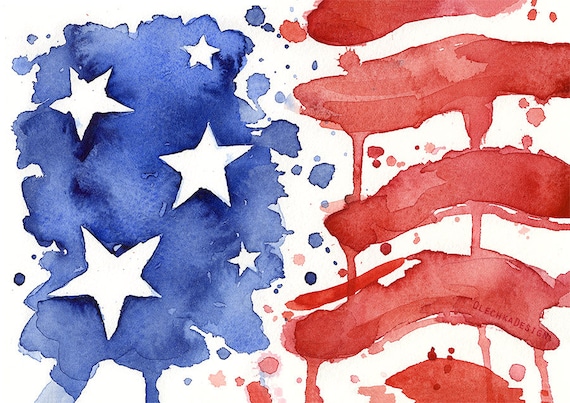 American Flag Art Print of Watercolor Painting Flag Art