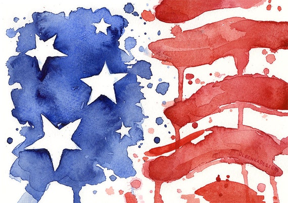 American Flag Art Print of Watercolor Painting Flag Art