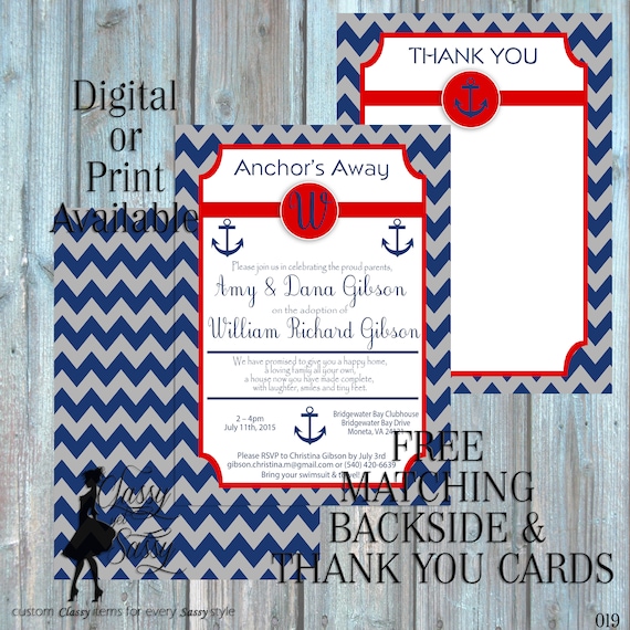 Anchor Baby Shower Inviation, Nautical Baby Shower Invitation, Navy theme Baby Shower Invitation, It's A Baby Shower Invite, 019