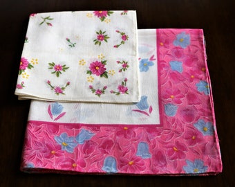 2 Pink Handkerchiefs, Pink Hanky, Pink Hankie, Vintage handkerchief, Hot Pink Hankie, Pink floral hanky, Ladies hankie, Better Than Tissues