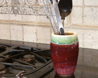 Kitchen Utensil Crock, Ceramic Crock, Utensil Crock Pottery, Ceramic Kitchen Utensil Holder, Ceramic Kitchen Storage, Vase, Wheel Thrown