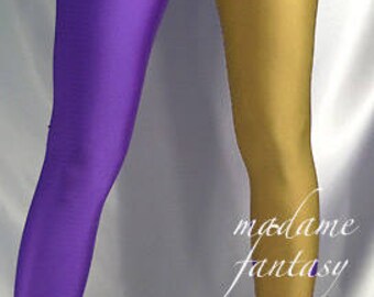 Two tone shiny spandex leggings purple gold