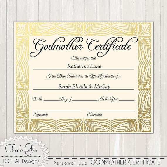 GODMOTHER CERTIFICATE Official Godfmother Certificate 8 x