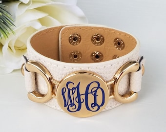 Monogram leather bracelet, monogram bracelet, personalized leather bracelet, ladies leather bracelet, initial bracelet, monogram leather