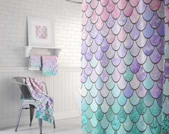 Pastel Mermaid Scales Shower Curtain, Pastel Mermaid Shower Curtain, Mermaid Shower Curtain, Mermaid Bathroom Curtain, 71" x 74"