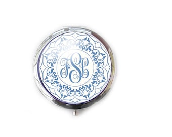 Personalize Monogram Compact Mirror, Two way 2x Magnifying Make Up Pocket Mirror