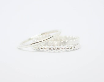 Tiny 925 sterling silver bands . Set of 3 delicate stacking rings . Dainty, minimalist stackable ring .Valentines day gift . SAMENA Jewelry.