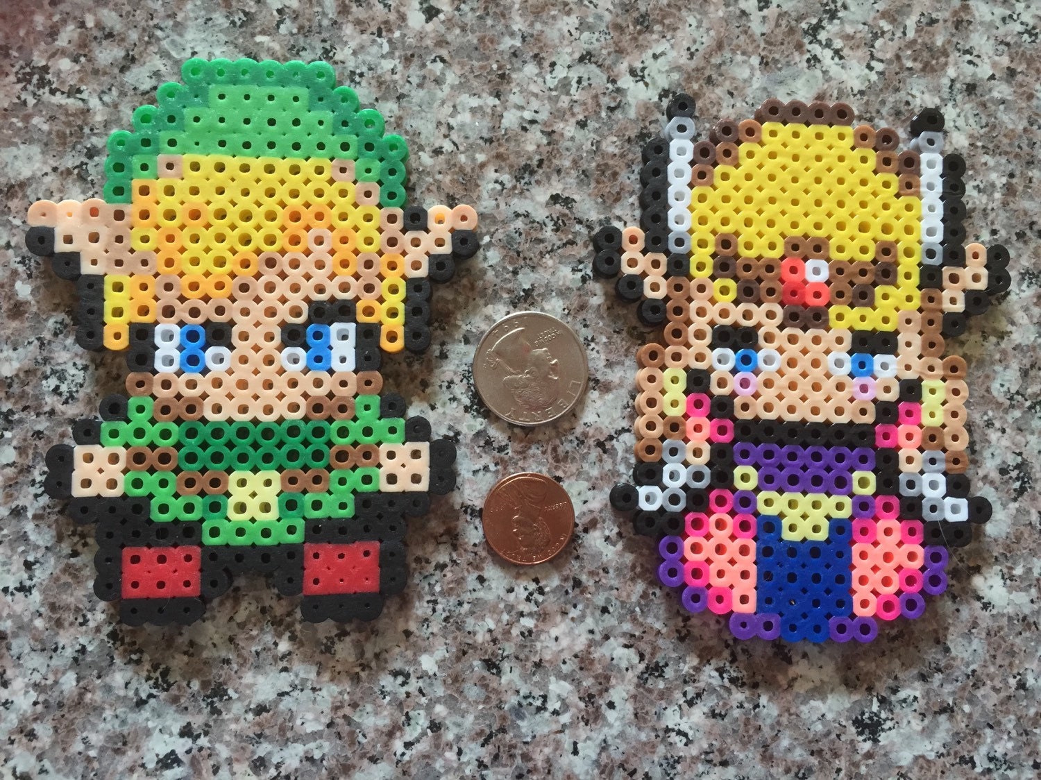Perler Beads Link & Princess Zelda Sprites from the Legend of