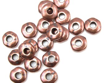 20 Large Hole Beads 7mm Nugget Heishi Antique Copper Beads Heishi Spacer Beads TierraCast Leather Findings Collection (PS393)