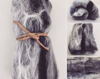 Grey Art Batt, Textured Art Batt, Shiny Batt, Spinning Fiber, Felting Fiber, Spinning Batt, Wool, Fiber, Fiber Batt, Roving, Textured Batt