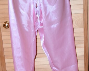 Silky open crotch bloomers, shimmering baby pink satin - Sissy Lingerie