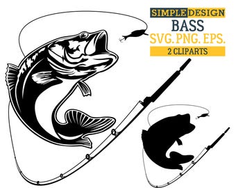 Bass SVG, Fishing SVG, Bass fishing SVG, Bass fish svg, Fishing hooks bass, Large mouth bass, Fish bass silhouette, Silhouette svg