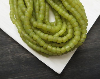 green Seed glass beads, matte lime yellow beads, Small irregular organic spacer barrel tube, New Indo-pacific 4 to 6mm (22 inch)3bbgl1-76
