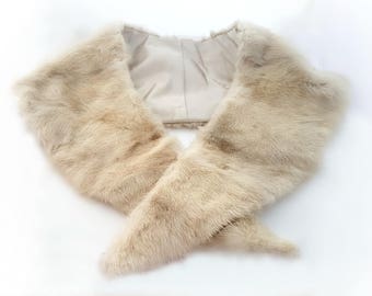 Beige mink fur scarf, blonde mink fur collar, real fur accessory