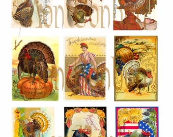 Digital Collage Sheet of Vintage Thanksgiving Greetings - ATC Sized - INSTANT DOWNLOAD