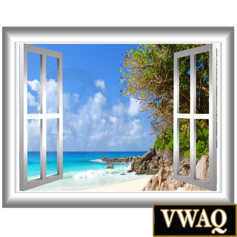 Coastline 3D Window Frame Vinyl Decal Beach Scene Wall Decal