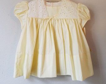 Vintage 60s Girls Yellow Dress with White eyelet Lace by C.I. Castro - Size 12 months - New with tags- Easter Dress