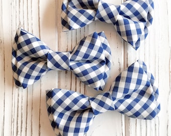 Blue gingham bowtie - Daddy and son - Family look - gingham bow ties - blue plaid bowtie - blue white checkered bowtie