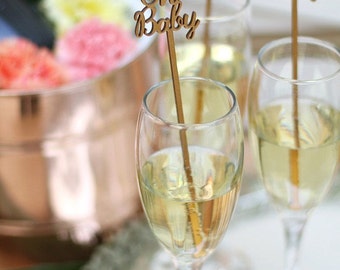 Oh Baby Drink Stirrers - Baby Shower - Set of 6 Laser Cut Acrylic Swizzle Sticks