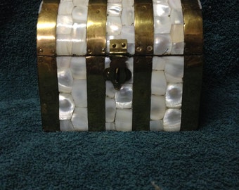 Handmade Trinket Box Made of Abalone and Brass Strips