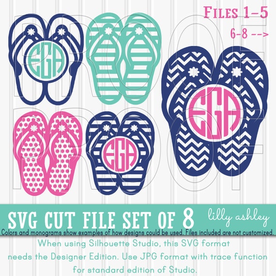 Monogram SVG Files Flip Flop Set includes 8 cutting files